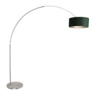 Booglamp Sparkled Light 8124ST staal met luxe groene velours kap - Groen - Metaal, Textiel, Velours stof - Steinhauer