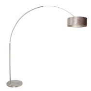 Booglamp Sparkled Light 8125ST staal met luxe grijze velours kap - Staal - Metaal, Textiel, Velours stof - Steinhauer