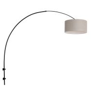 Boog wandlamp Sparkled Light 8137ZW zwart met grof grijs linnen kap - Grijs, Zwart - Linnen , Metaal, Textiel - Steinhauer