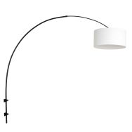 Boog wandlamp Sparkled Light 8138ZW zwart met grof wit linnen kap - Linnen wit, Zwart - Metaal, Textiel, Velours stof - St...