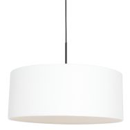 Hanglamp Sparkled Light 8154ZW zwart met wit grof linnen kap - Zwart - Metaal, Textiel - Steinhauer