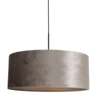 Hanglamp Sparkled Light 8157ZW zwart met grijs luxe velours kap - Grijs, Zwart - Metaal, Textiel, Velours stof - Steinhauer