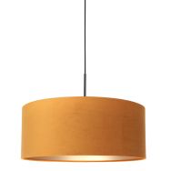 Hanglamp Sparkled Light 8158ZW zwart met charmante goud velours kap - Goud - Metaal, Textiel - Steinhauer