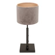 Zwarte tafellamp Stang 8163ZW met draai schakelaar en grijs velours stof kap - Grijs, Zwart - Metaal, Textiel - Steinhauer
