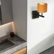 Zwarte wandlamp Stang 8176ZW met schakelaar en goud velours stof kap - Goud - Metaal, Textiel - Steinhauer
