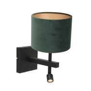 Zwarte wandlamp Stang 8205ZW met leeslamp en groen velours kap - Groen - Metaal, Textiel - Steinhauer