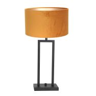 Zwarte tafellamp Stang 8214ZW met draai schakelaar en goud velours kap - Goud - Metaal, Textiel - Steinhauer