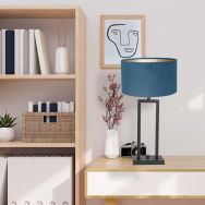 Zwarte tafellamp Stang 8215ZW met draai schakelaar en blauw velours kap - Blauw, Zwart - Metaal, Textiel - Steinhauer (fot...
