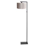 Zwarte vloerlamp Stang 8220ZW met schakelaar en grijs velours kap - Grijs, Zwart - Metaal, Textiel - Steinhauer