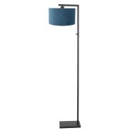 Zwarte vloerlamp Stang 8222ZW met schakelaar en blauw velours kap - Blauw, Zwart - Metaal, Textiel - Steinhauer