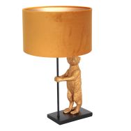 Tafellamp Animaux 8228ZW - warme luxe met gouden velours kap - Goud, Zwart - Metaal, Textiel, Velours stof - Steinhauer