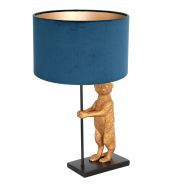 Tafellamp Animaux 8229ZW - chic model met blauwe velours kap - Blauw, Goud, Zwart - Metaal, Textiel, Velours stof - Steinh...