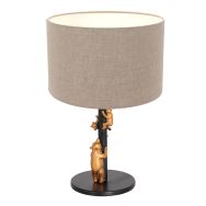 Tafellamp Animaux 8231ZW - speelse charme met grijze grof linnen kap - Goud, Grijs, Zwart - Linnen , Metaal, Textiel - Ste...