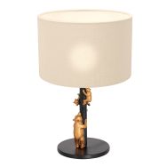 Tafellamp Animaux 8232ZW - speels accent met wit grof linnen kap - Goud, Wit, Zwart - Linnen , Metaal, Textiel - Steinhauer