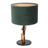 Tafellamp Animaux 8233ZW - speels detail groene velours kap - Groen, Zwart - Metaal, Textiel, Velours stof - Steinhauer