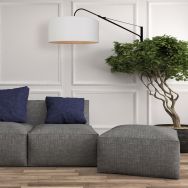 Wandlamp Elegant Classy 9323ZW zwart met grof wit linnen kap Ø50 cm - Transparant - Metaal, Textiel - Steinhauer