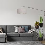 Wandlamp Elegant Classy 9329ST staal met grof grijs linnen kap Ø50 cm - Staal - Metaal, Textiel - Steinhauer