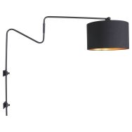 Black wall lamp with swivel arm Linstrom 2131ZW with black gold linen shade