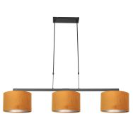 Black 3-light hanging lamp Stang 3460ZW with gold-colored velvet shades