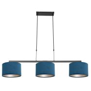 Zwarte 3-lichts hanglamp Stang 3464ZW met blauw velours kappen
