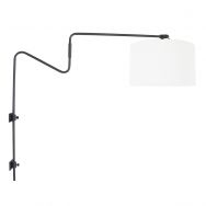 Black wall lamp with swivel arm Linstrom 3719ZW with white linen shade