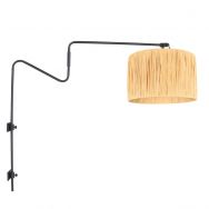 Black wall lamp with swivel arm Linstrom 3721ZW with natural grass shade