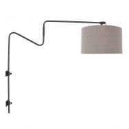 Black wall lamp with swivel arm Linstrom 3725ZW with coarse gray linen shade