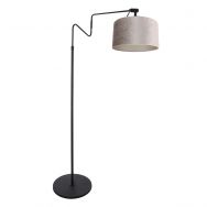 Black floor lamp 'small arc lamp' Linstrom 3731ZW with gray taupe velvet shade