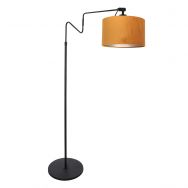 Black floor lamp 'small arc lamp' Linstrom 3732ZW with gold-colored velvet shade