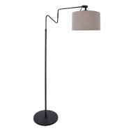 Black floor lamp 'small arc lamp' Linstrom 3734ZW with coarse gray linen shade
