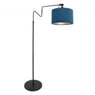 Black floor lamp 'small arc lamp' Linstrom 3736ZW with blue velvet shade