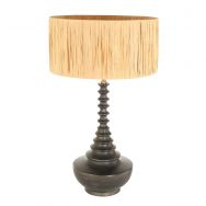 Lamp base Bois 3757ZW black brown with beige/yellow grass woven shade