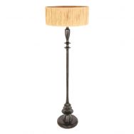 Black floor lamp Bois 3775ZW with switch and natural grass shade