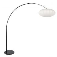 Black floor lamp Sparkled Light 3807ZW with white silk flat-round lampshade