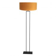Zwarte staande lamp Stang 3848ZW met E27 fitting en goudkleurige velours kap