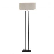 Zwarte staande lamp Stang 3852ZW met E27 fitting en grijs linnen kap