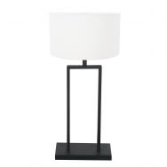 Black table lamp Stang 3855ZW with E27 fitting and a white linen shade