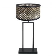 Black table lamp Stang 3856ZW with E27 fitting and natural with black bamboo shade