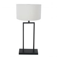 Black table lamp Stang 3860ZW with E27 fitting and white coarse linen shade