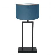 Zwarte tafellamp Stang 3863ZW met E27 fitting en blauw velours stoffen kap