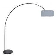 Black floor lamp / arc lamp Sparkled Light 3929ZW with blue coarse linen shade