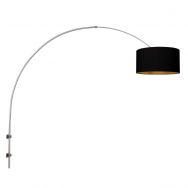 Steel-colored arc / wall lamp Sparkled Light 3966ST with black gold linen barrel shade