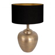 Bronzefarbene Vasen-Tischleuchte Brass 3968BR inklusive schwarzem Leinenschirm mit goldfarbener Innenseite