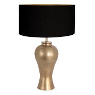 Bronskleurige tafellamp Brass 3969BR inclusief zwart linnen kap met goudkleurige binnenkant