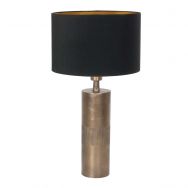 Bronskleurige tafellamp Brass 3980BR met zwart gouden linnen kap