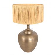 Bronskleurige vaas tafellamp Brass 3987BR inclusief naturel gras lampenkap