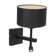 Wandlamp Stang 7193ZW Zwart + Kap Zwart Linnen