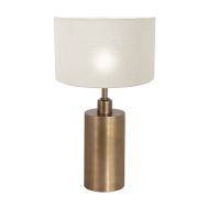 Bronskleurige tafellamp Brass 7311BR met wit grof linnen kap