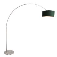 Steel-colored floor lamp / arc lamp Sparkled Light 8124ST including green velvet shade