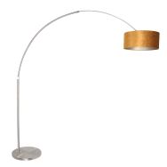 Steel-colored floor lamp / arc lamp Sparkled Light 8126ST including gold velvet shade